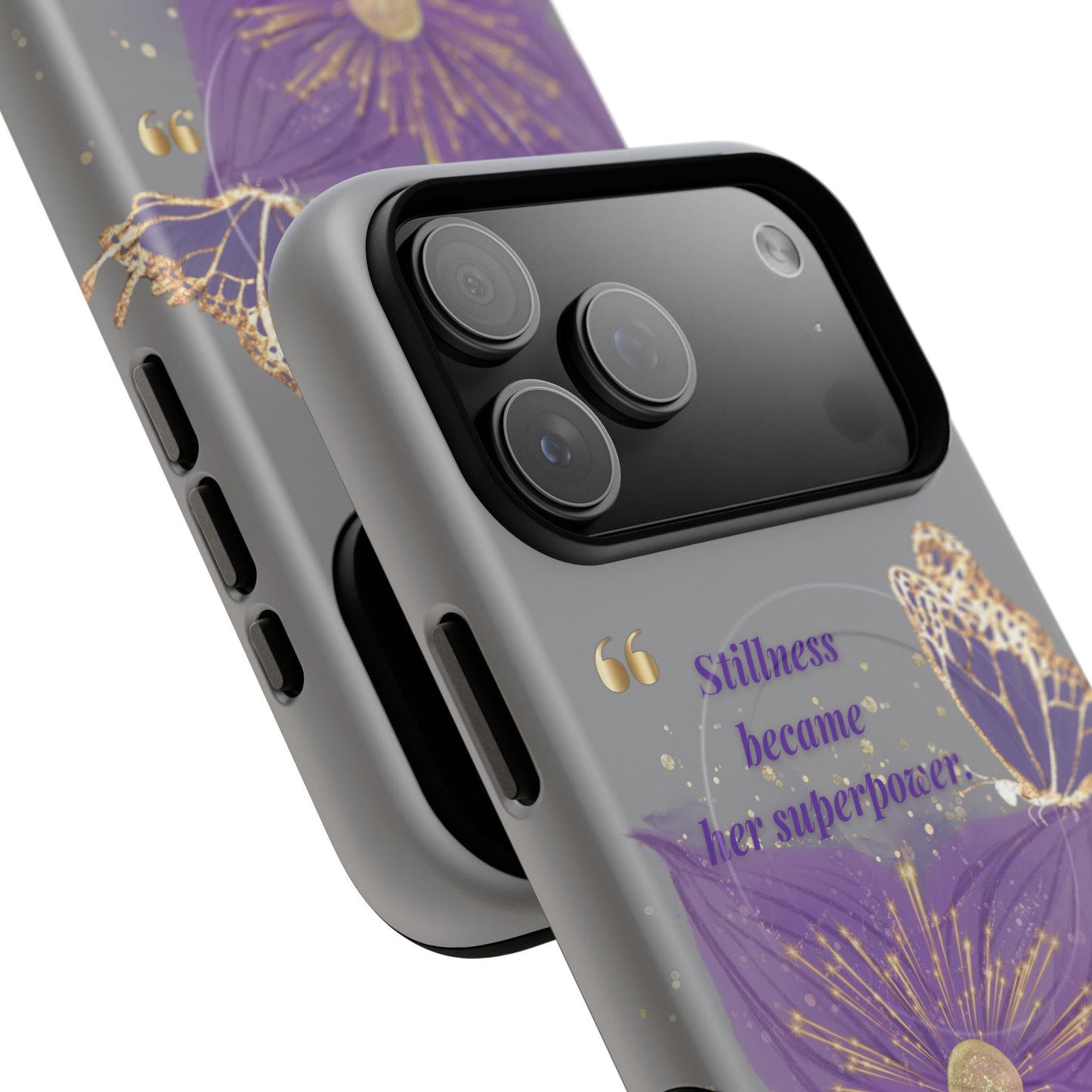 Phone Case — "Stillness Became Her Superpower" Purple Butterfly Tough Magnetic Case