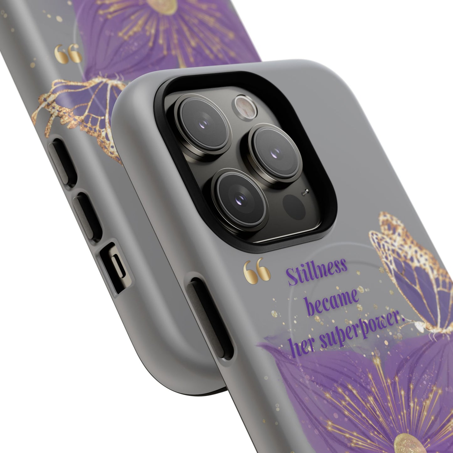Phone Case — "Stillness Became Her Superpower" Purple Butterfly Tough Magnetic Case