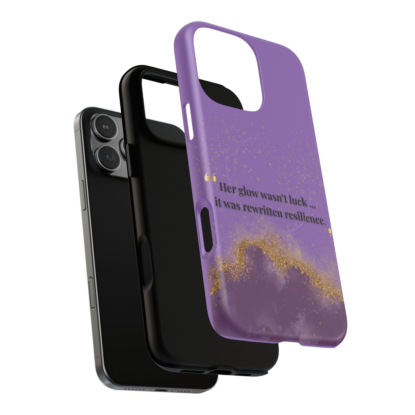 Phone Case — "Her glow wasn't luck... it was rewritten resilience" Purple Glitter Tough Magnetic Case