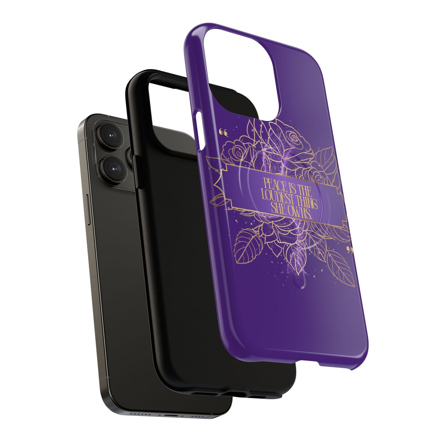 Peace is the loudest... Floral Purple Banner Tough Magnetic Phone Case