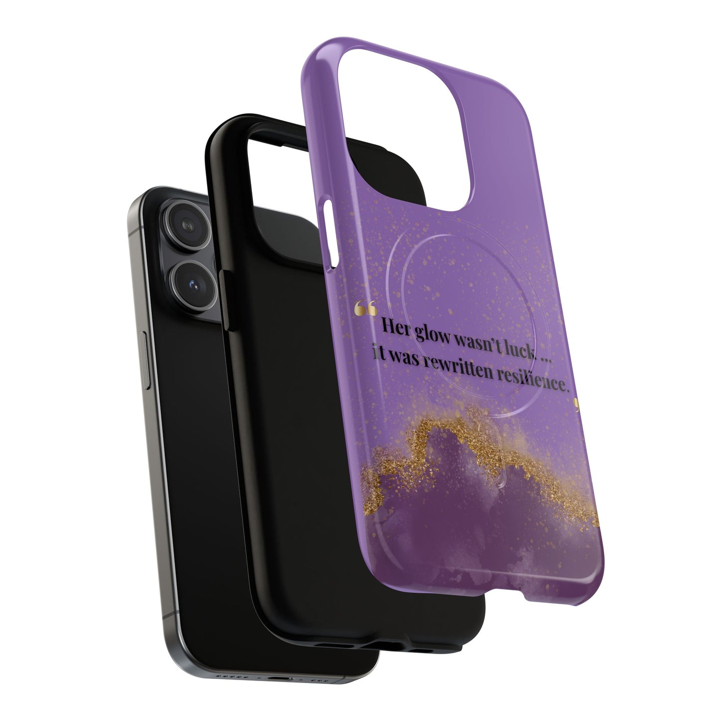Phone Case — "Her glow wasn't luck... it was rewritten resilience" Purple Glitter Tough Magnetic Case