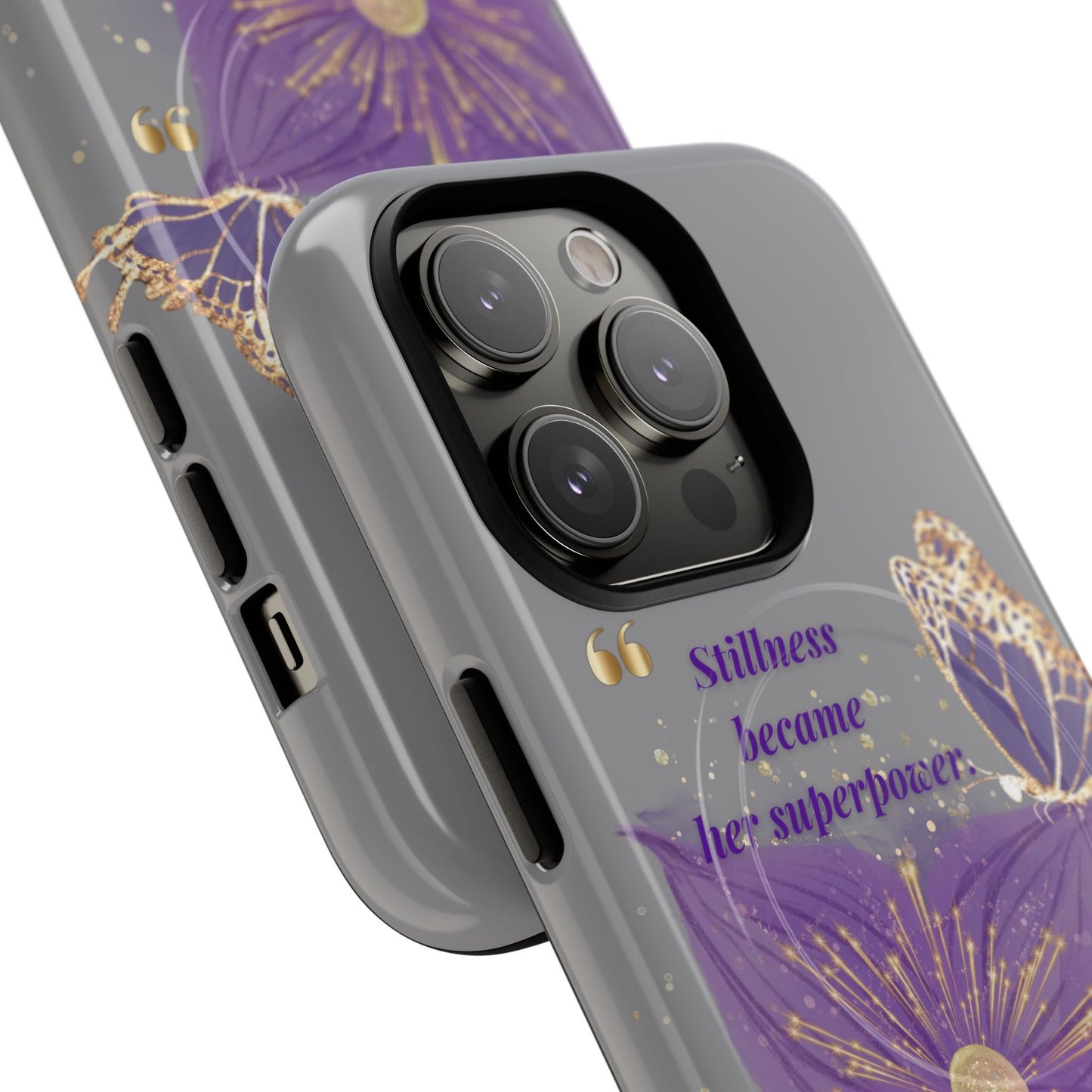 Phone Case — "Stillness Became Her Superpower" Purple Butterfly Tough Magnetic Case