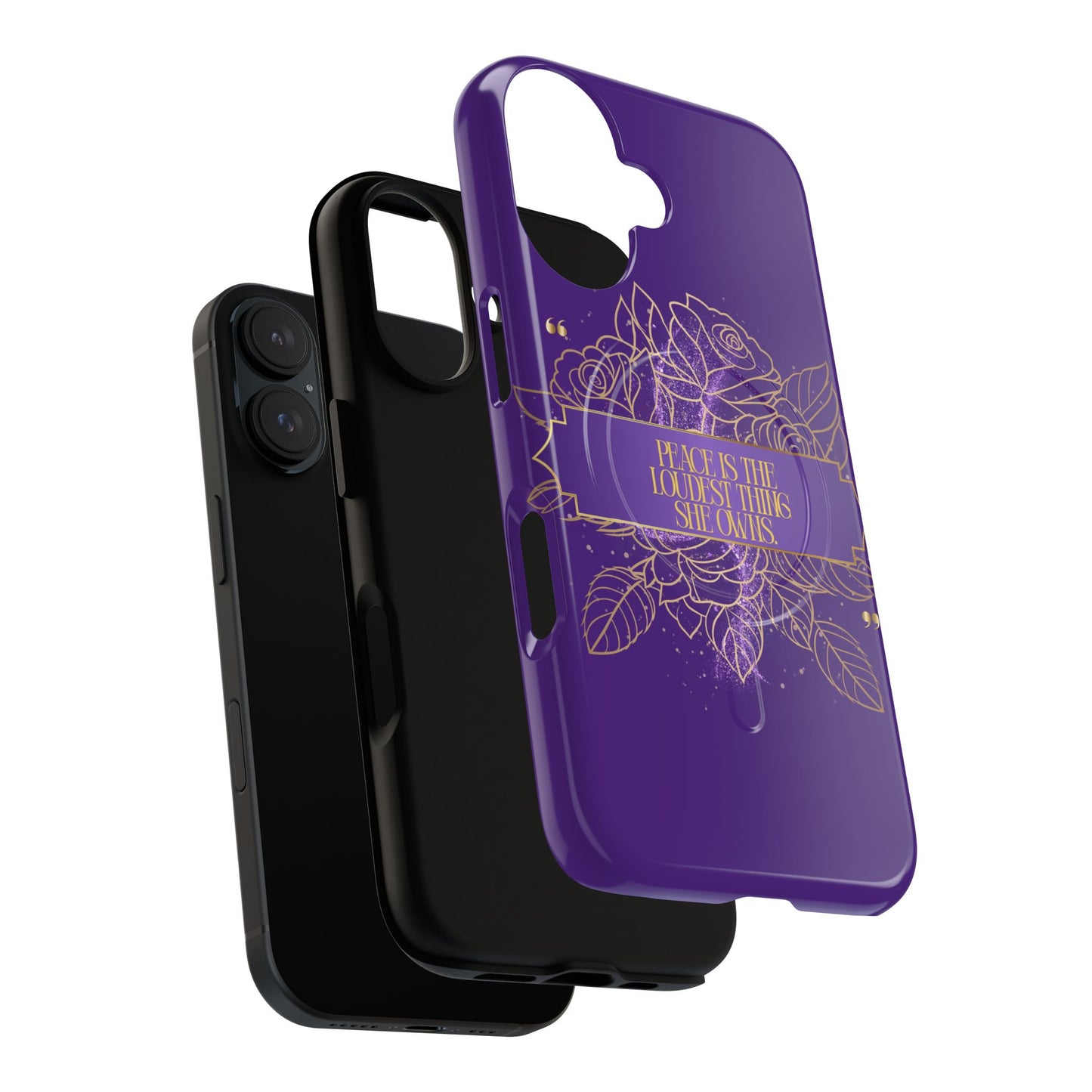 Peace is the loudest... Floral Purple Banner Tough Magnetic Phone Case