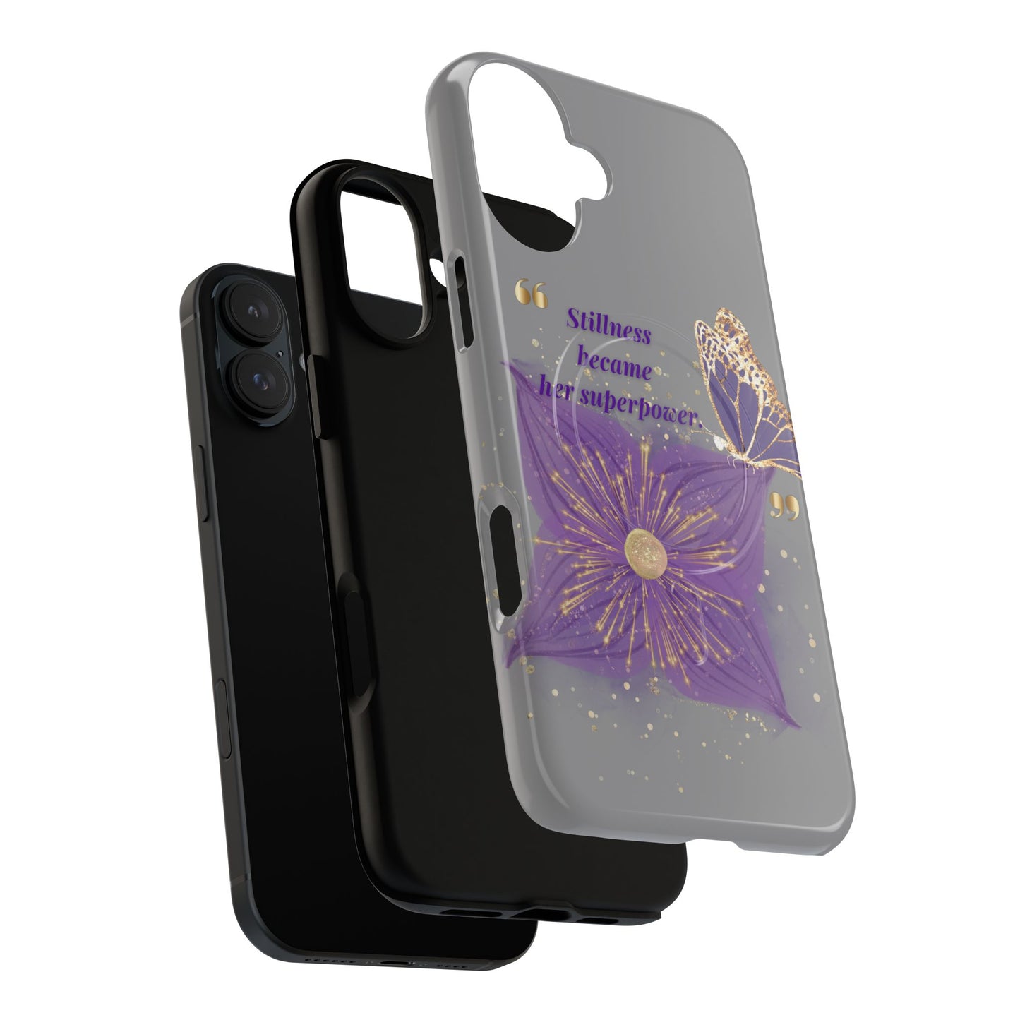 Phone Case — "Stillness Became Her Superpower" Purple Butterfly Tough Magnetic Case