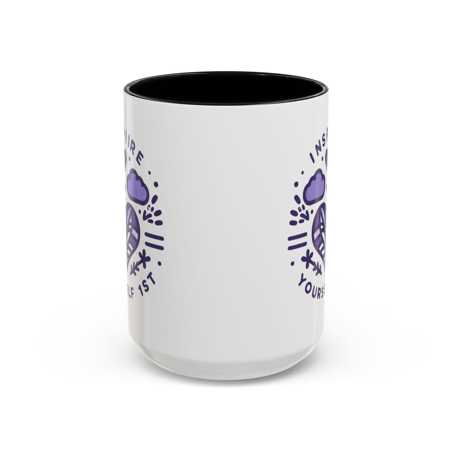 Inspire Yourself First Coffee Mug — Motivational Purple Heart Accent Mug (11/15oz)