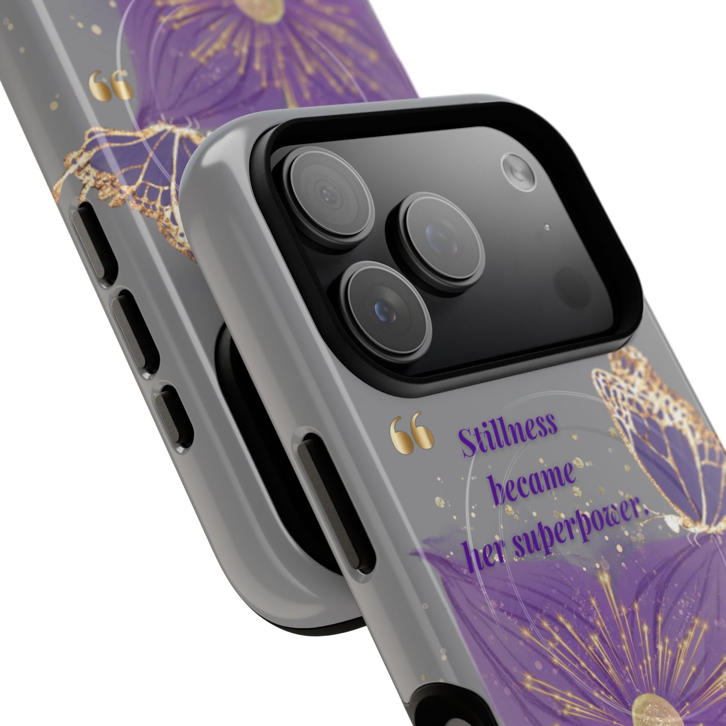Phone Case — "Stillness Became Her Superpower" Purple Butterfly Tough Magnetic Case