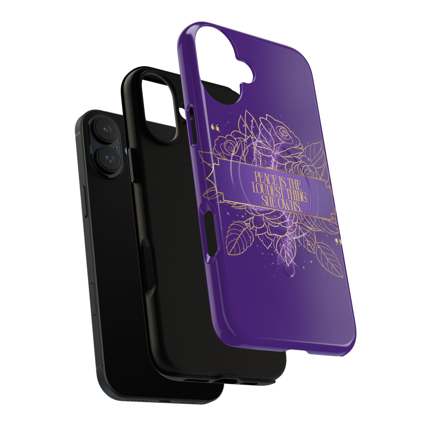 Peace is the loudest... Floral Purple Banner Tough Magnetic Phone Case