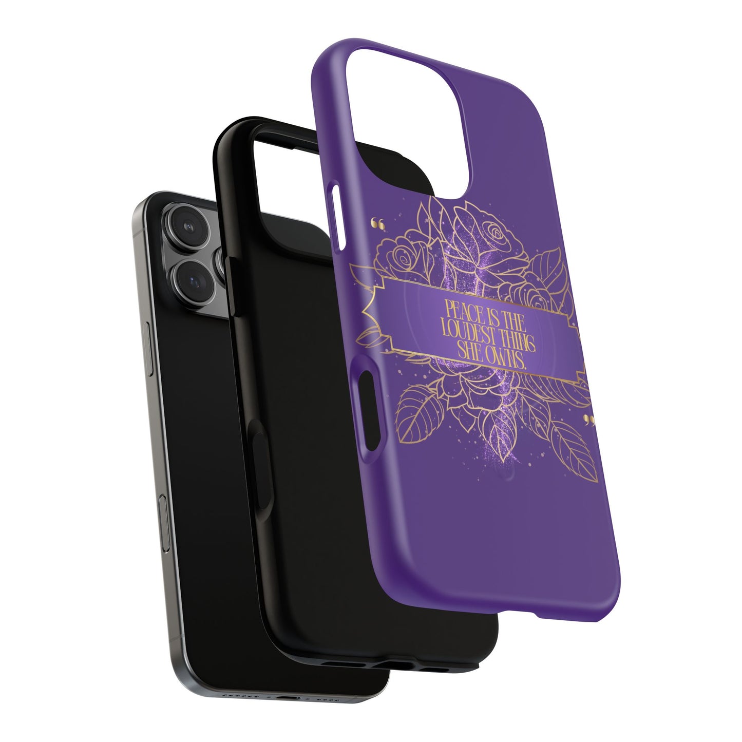 Peace is the loudest... Floral Purple Banner Tough Magnetic Phone Case