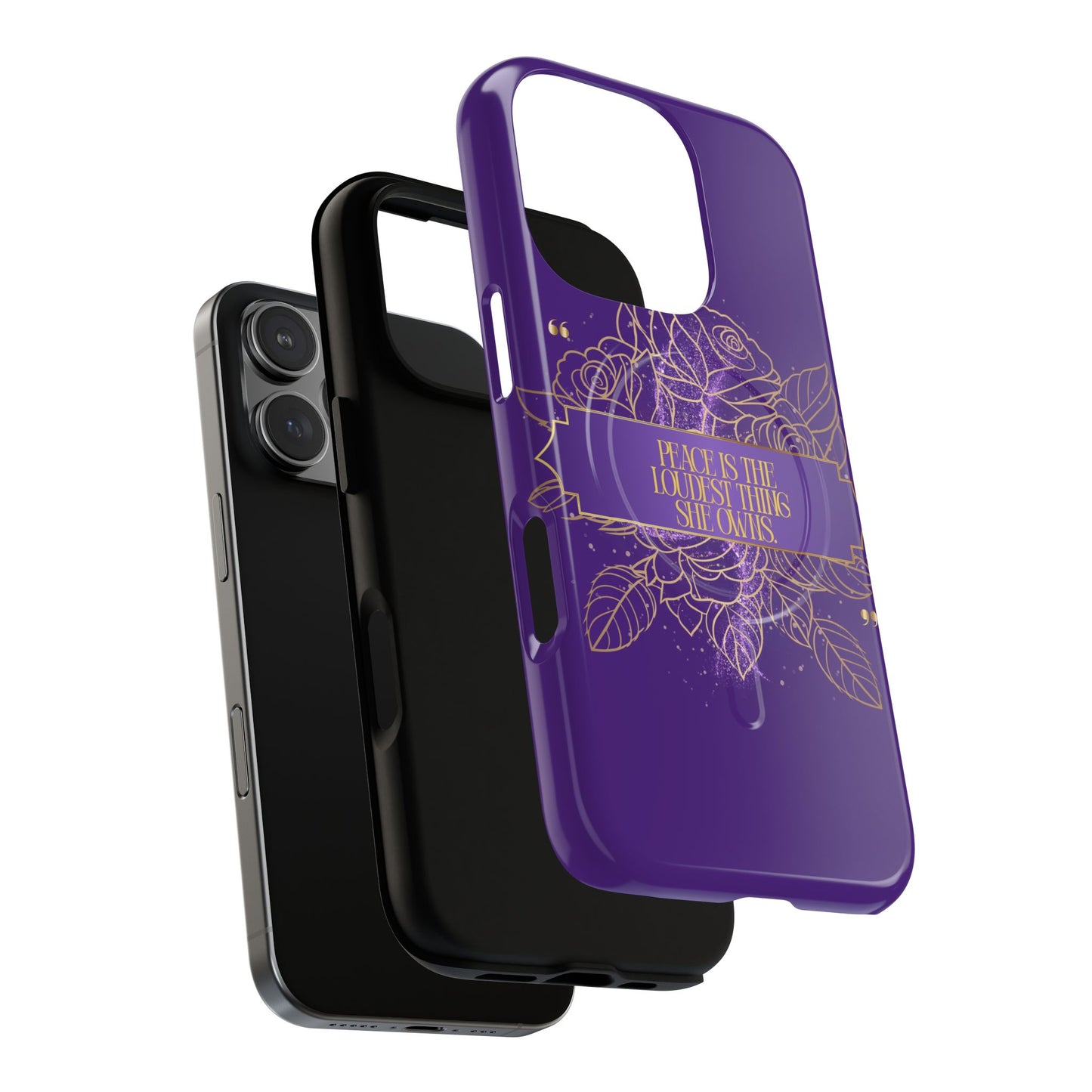 Peace is the loudest... Floral Purple Banner Tough Magnetic Phone Case