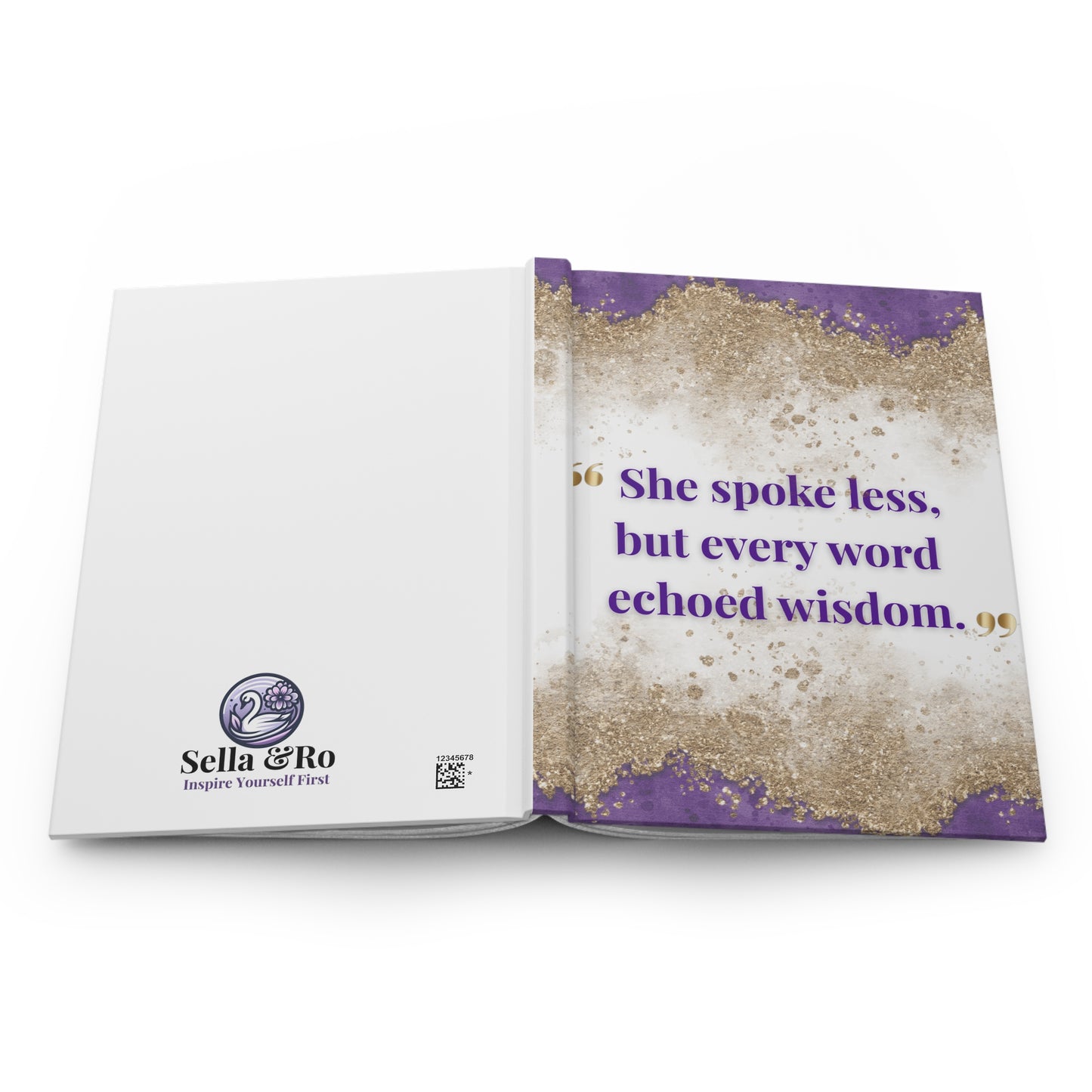 Hardcover Journal — "She spoke less, but every word echoed wisdom" Inspirational Notebook (Purple & Gold)