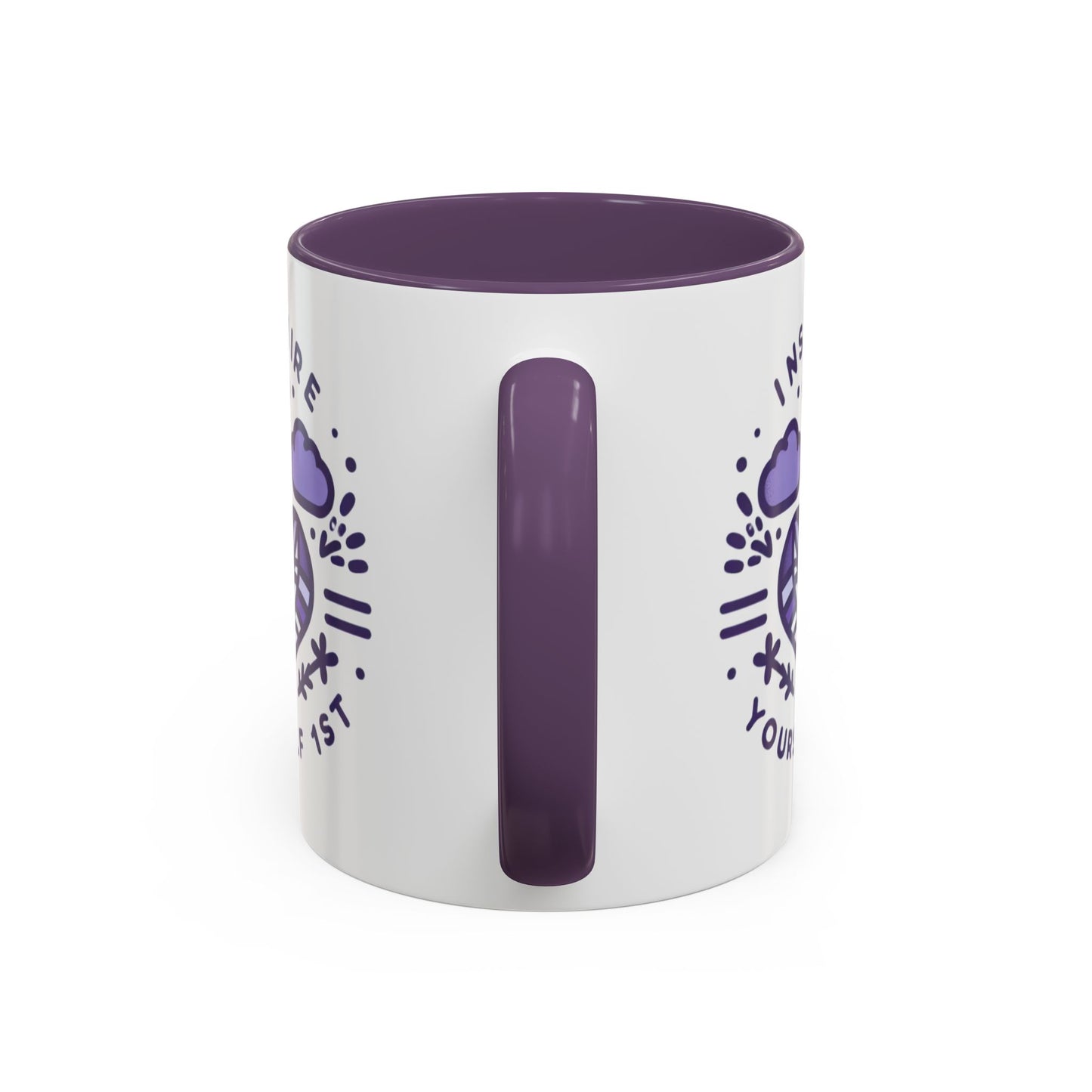Inspire Yourself First Coffee Mug — Motivational Purple Heart Accent Mug (11/15oz)