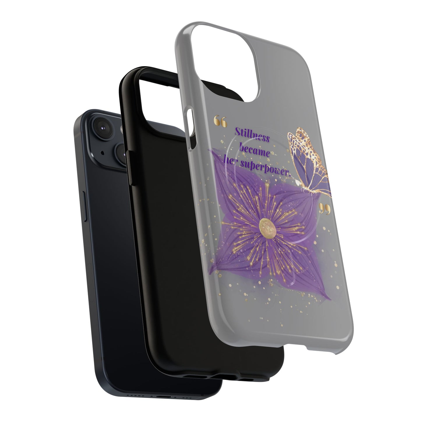 Phone Case — "Stillness Became Her Superpower" Purple Butterfly Tough Magnetic Case
