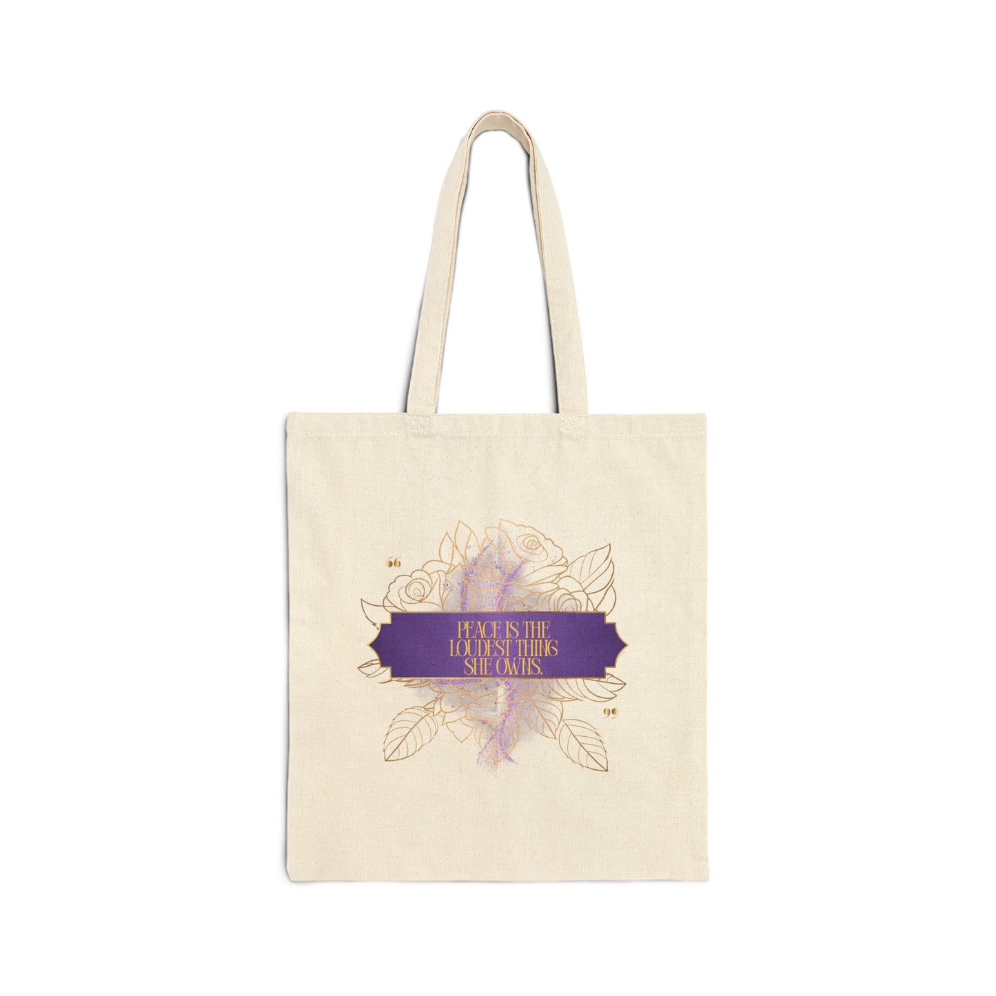 Floral Mandala Cotton Tote — "Peace is the Loudest Thing She Owns" Inspirational Canvas Bag