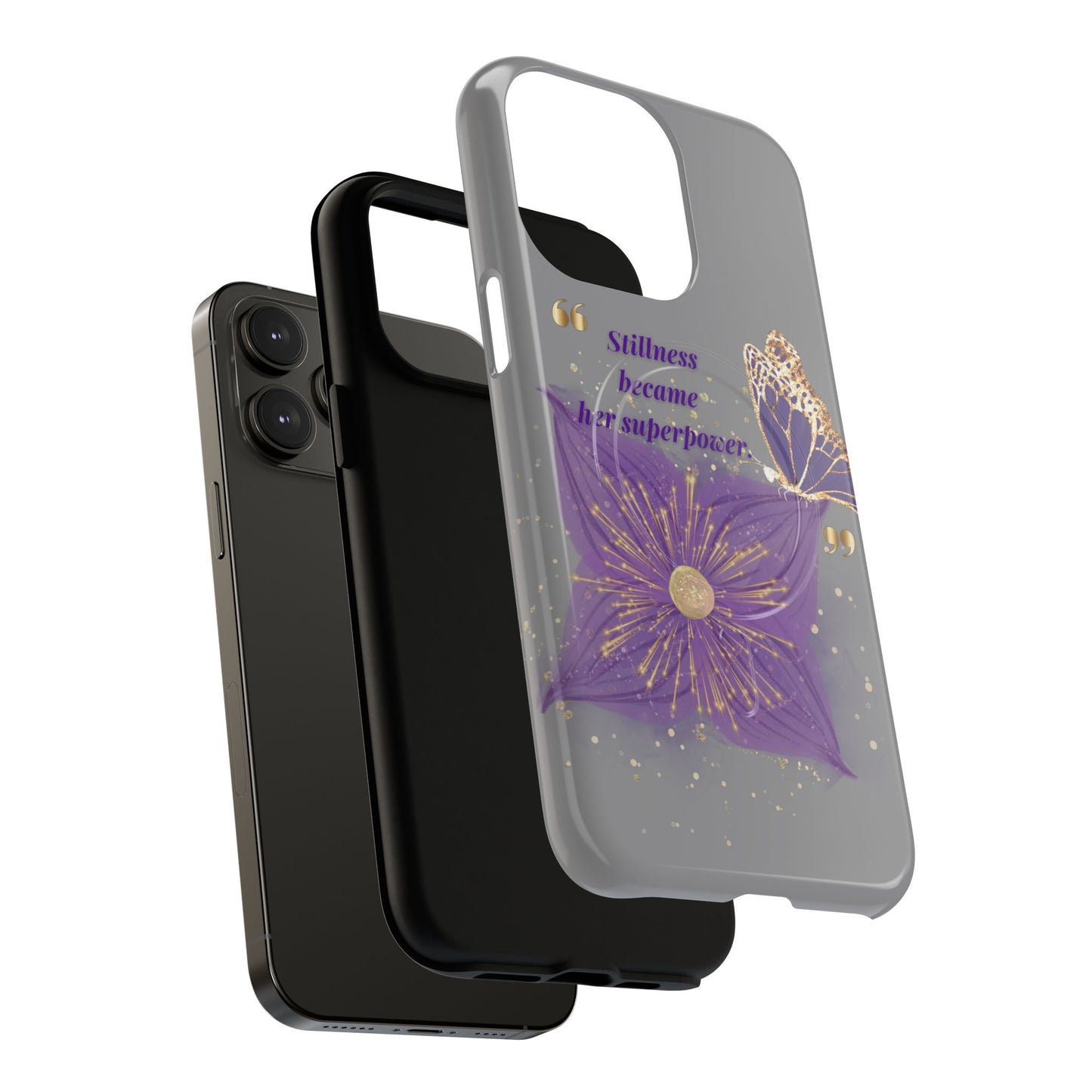 Phone Case — "Stillness Became Her Superpower" Purple Butterfly Tough Magnetic Case
