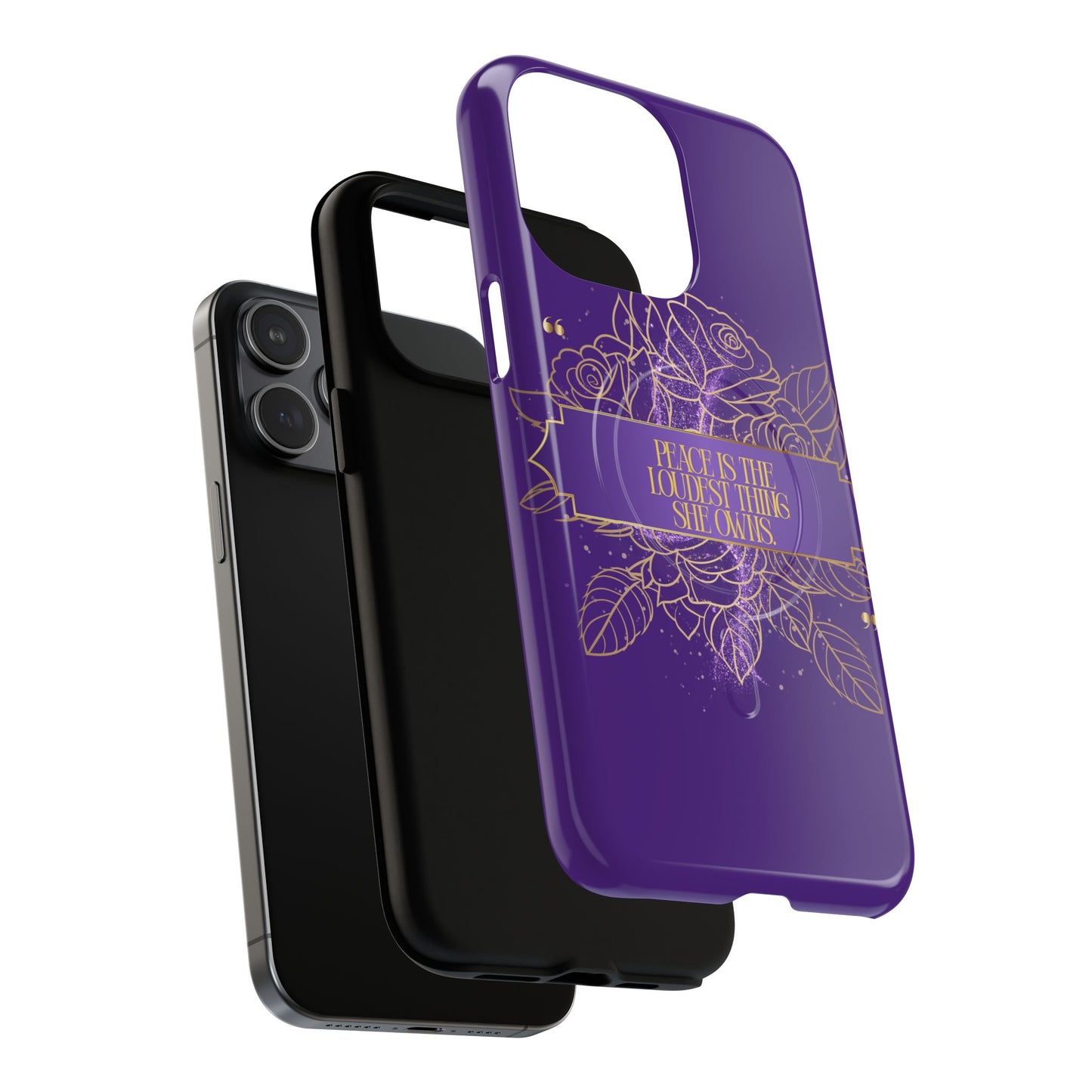Peace is the loudest... Floral Purple Banner Tough Magnetic Phone Case