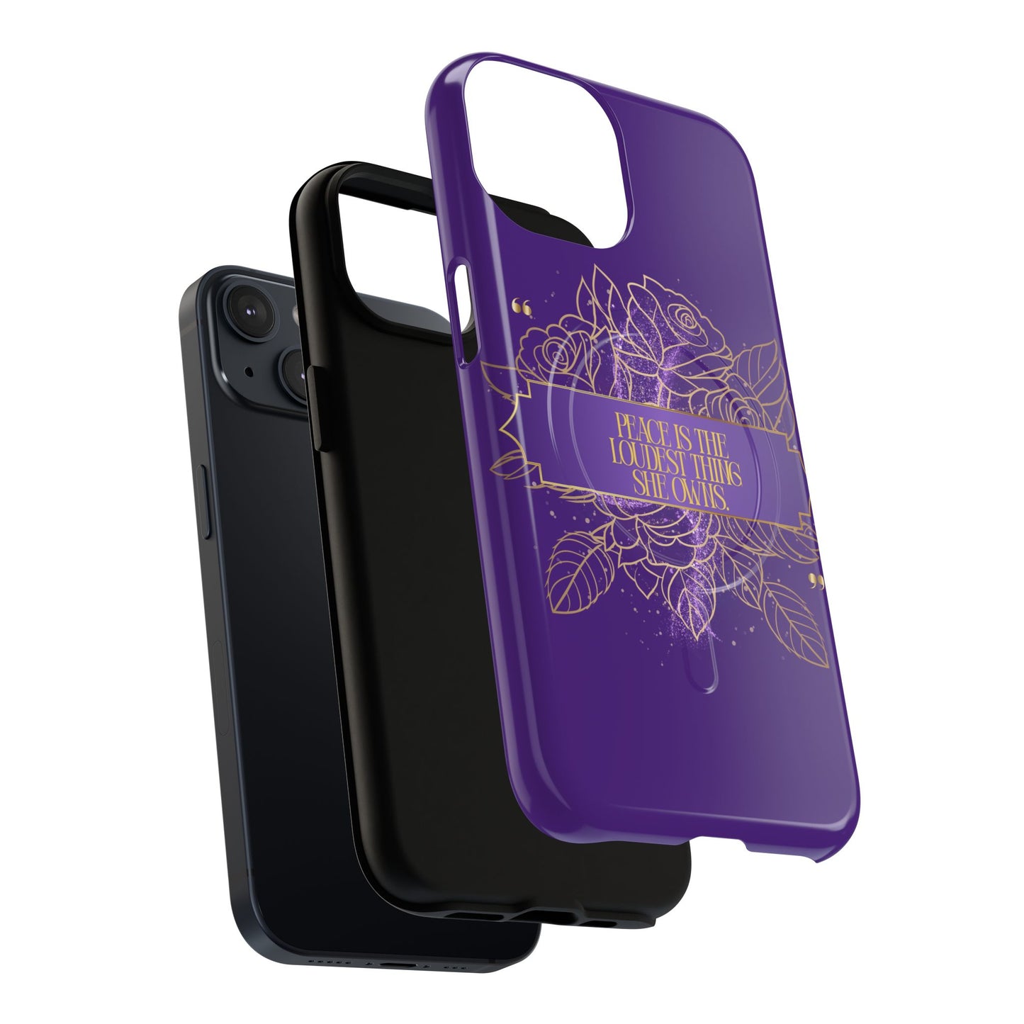 Peace is the loudest... Floral Purple Banner Tough Magnetic Phone Case