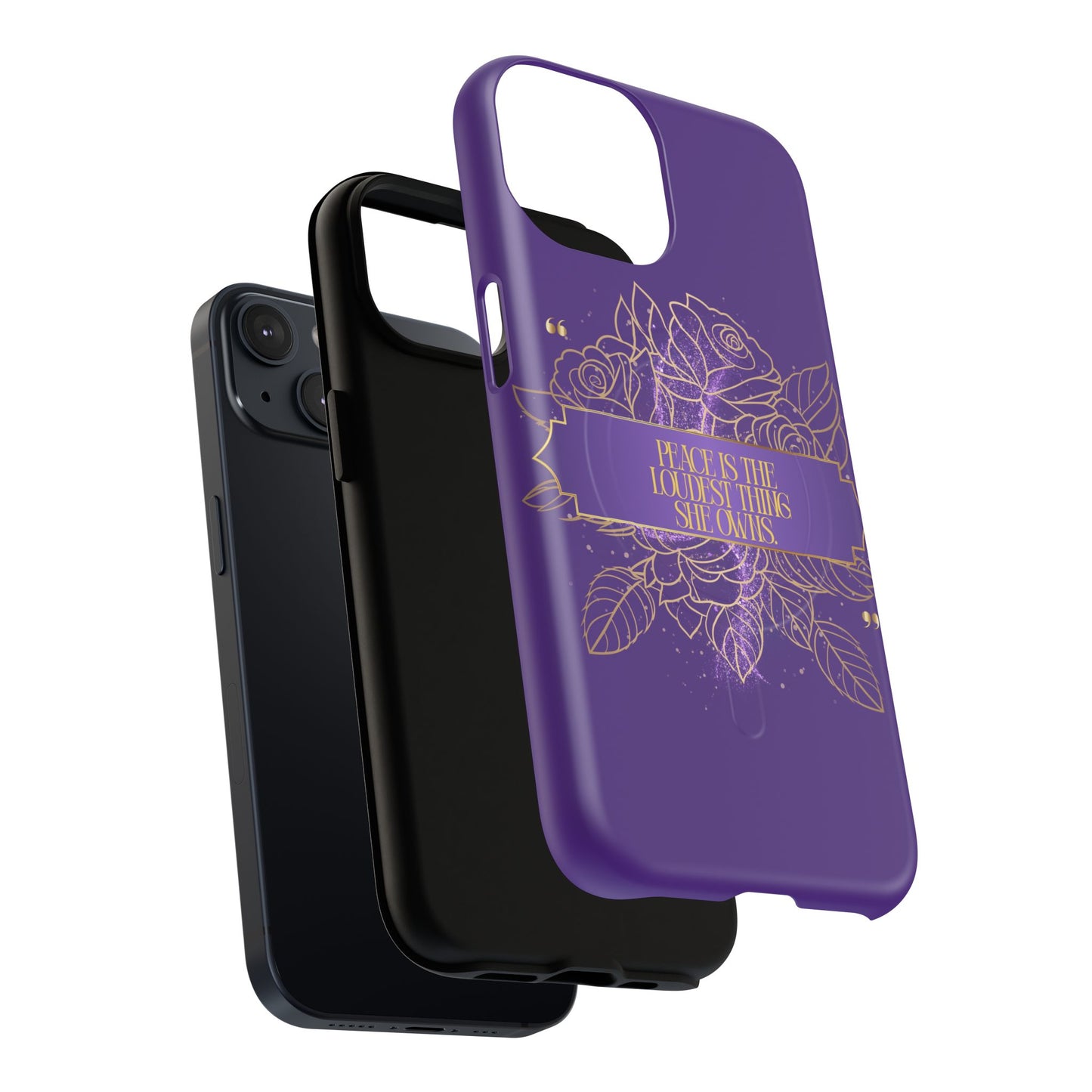 Peace is the loudest... Floral Purple Banner Tough Magnetic Phone Case