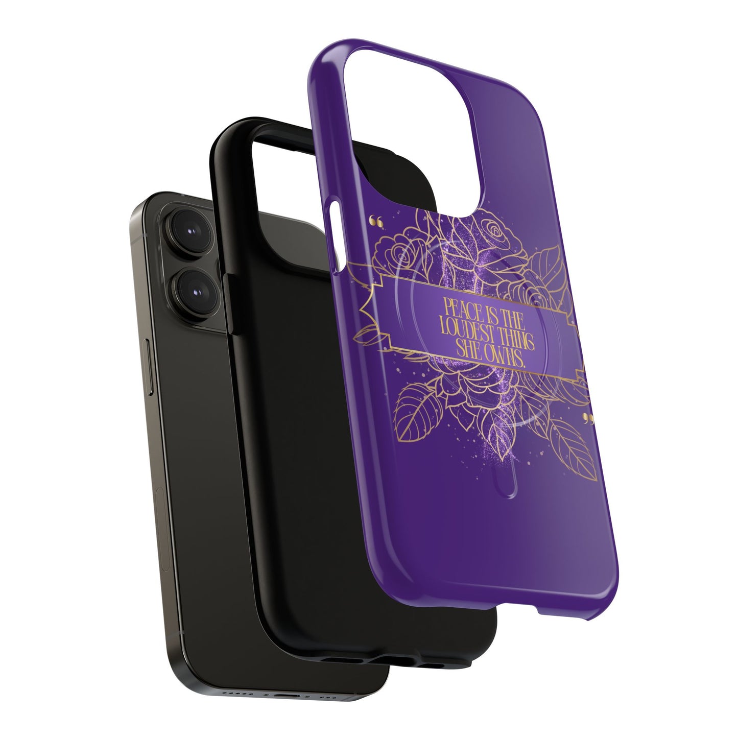 Peace is the loudest... Floral Purple Banner Tough Magnetic Phone Case