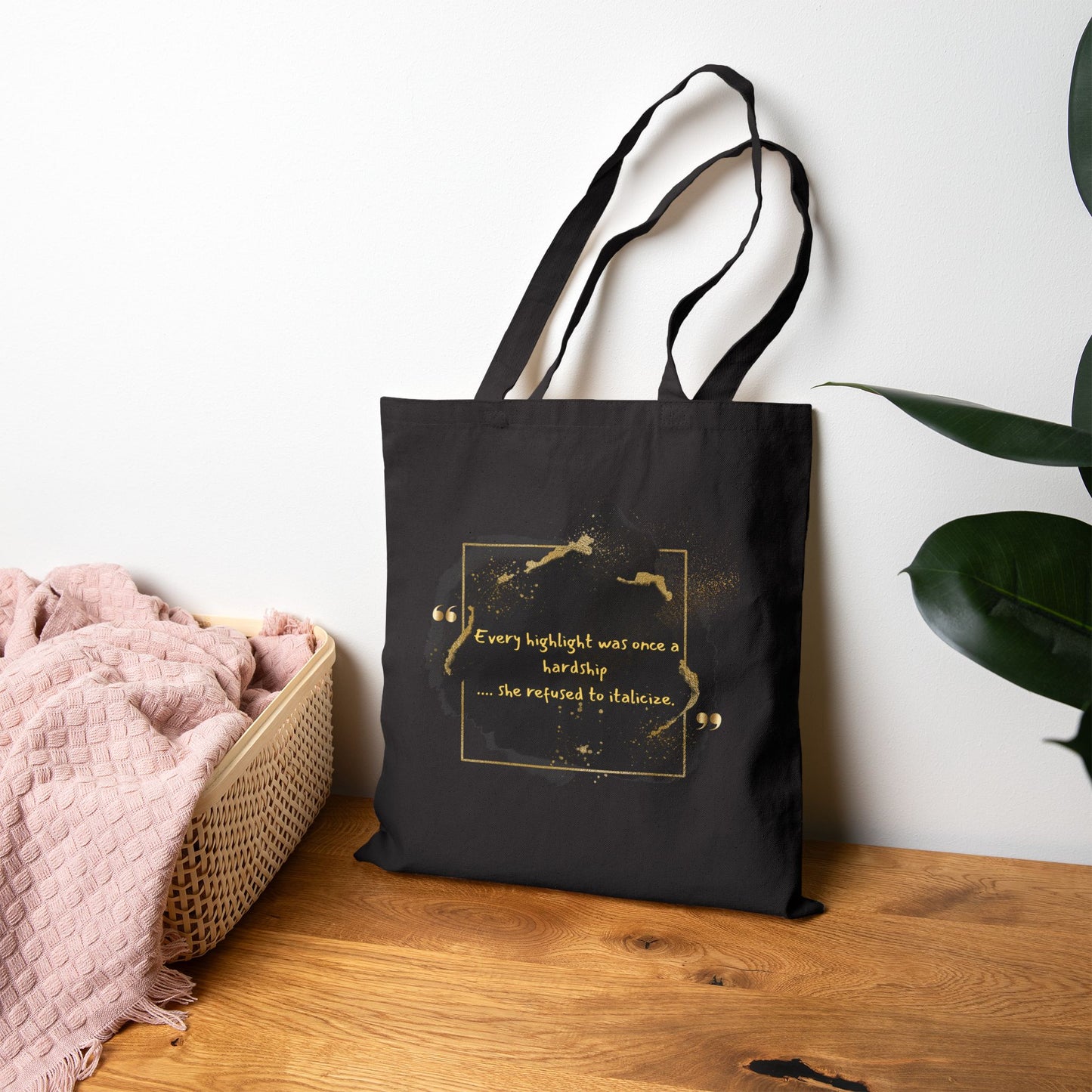 "She Refused..." Canvas Tote Bag — Gold Brushstroke Logo Eco Shopper