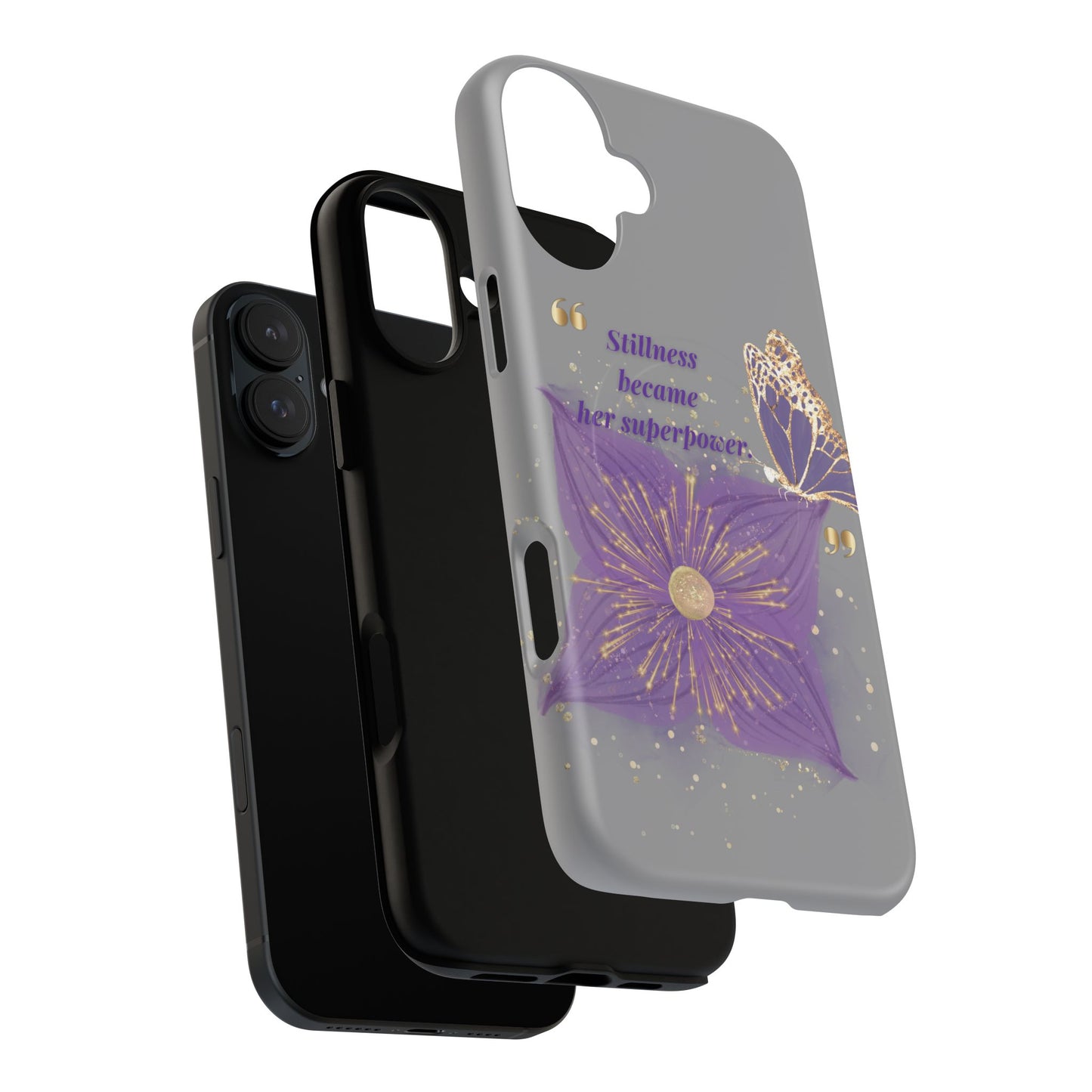Phone Case — "Stillness Became Her Superpower" Purple Butterfly Tough Magnetic Case