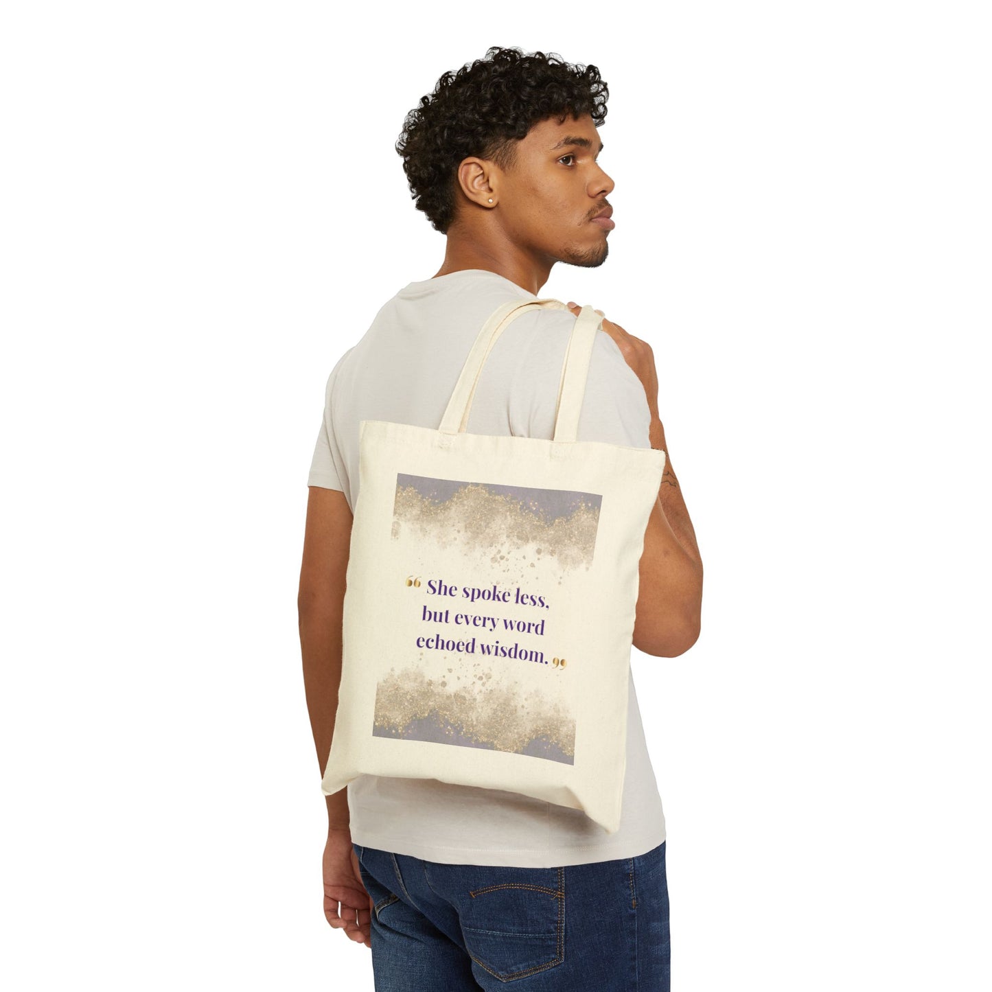 Inspirational Quote Canvas Tote — "She spoke less, but every word echoed wisdom."