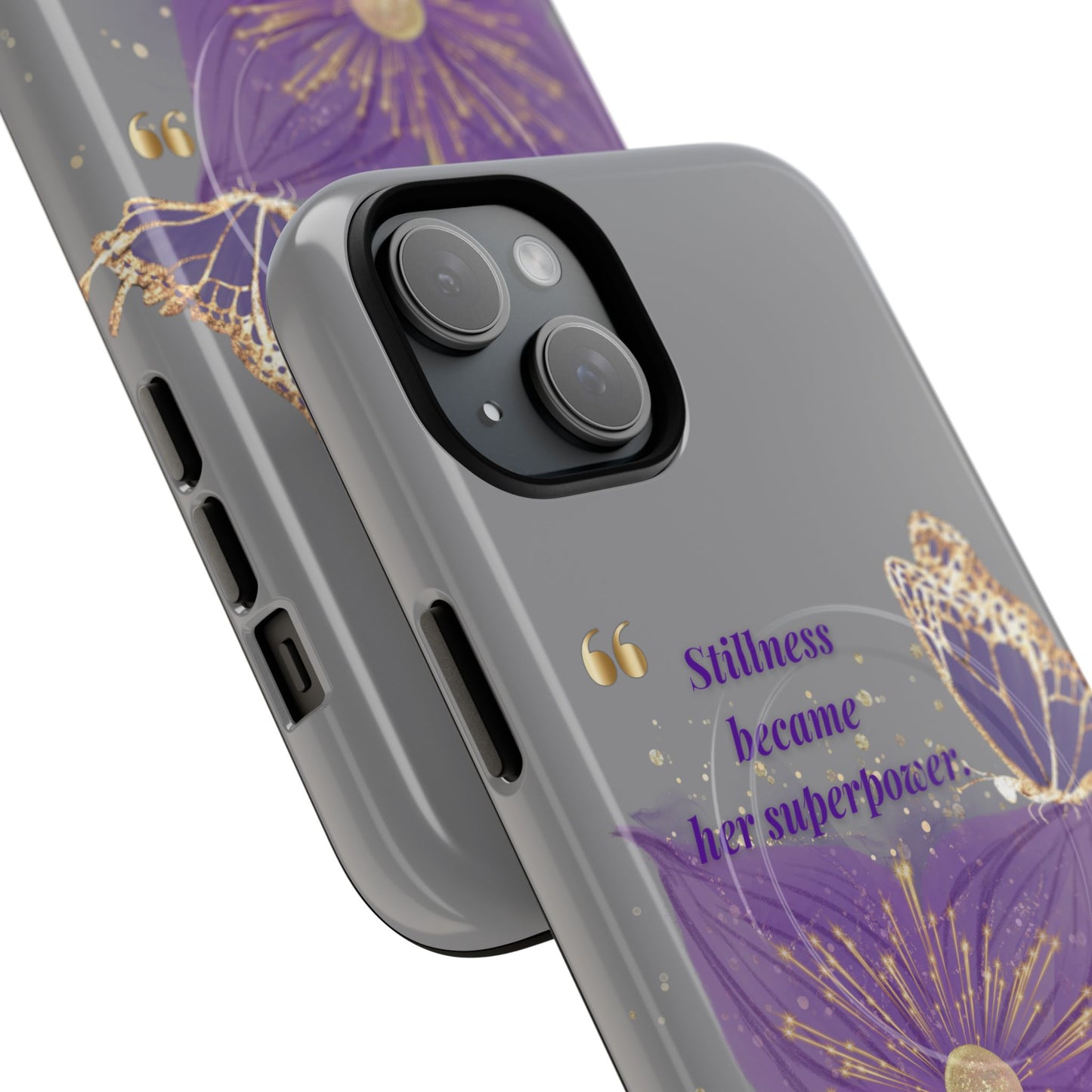 Phone Case — "Stillness Became Her Superpower" Purple Butterfly Tough Magnetic Case