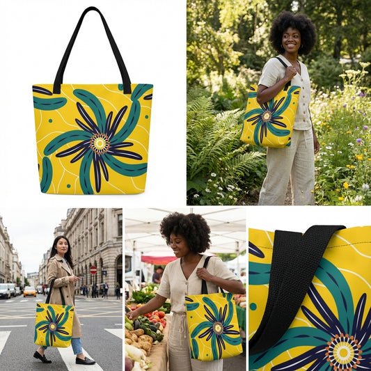Golden Bloom Kente Cloth - Tote Bag